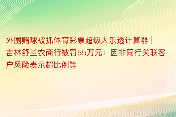 外围赌球被抓体育彩票超级大乐透计算器 | 吉林舒兰农商行被罚55万元：因非同行关联客户风险表示超比例等