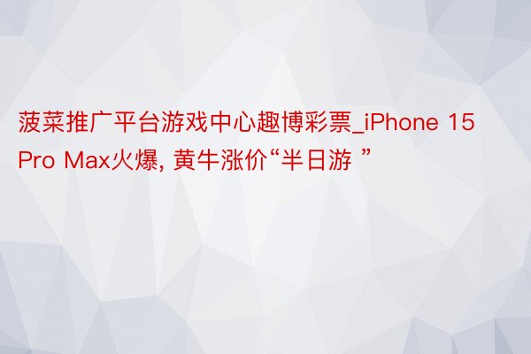 菠菜推广平台游戏中心趣博彩票_iPhone 15 Pro Max火爆， 黄牛涨价“半日游 ”