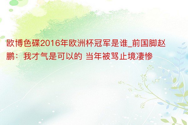 欧博色碟2016年欧洲杯冠军是谁_前国脚赵鹏：我才气是可以的 当年被骂止境凄惨