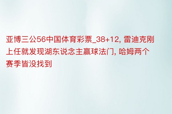 亚博三公56中国体育彩票_38+12, 雷迪克刚上任就发现湖东说念主赢球法门, 哈姆两个赛季皆没找到