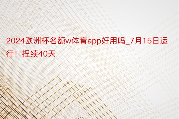 2024欧洲杯名额w体育app好用吗_7月15日运行！捏续40天