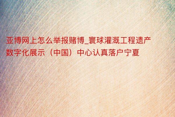 亚博网上怎么举报赌博_寰球灌溉工程遗产数字化展示（中国）中心认真落户宁夏